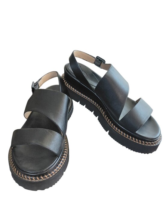 Luca Grossi Shoes - Women's Black Platform Slingback Sandals with Chunky Lug Sole Size 7-8